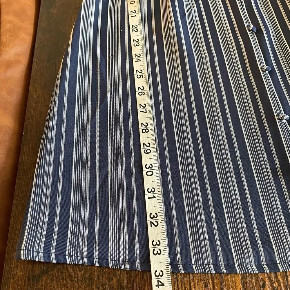 Navy Blue Striped Button-Front Mini Dress - Picture 7 of 14